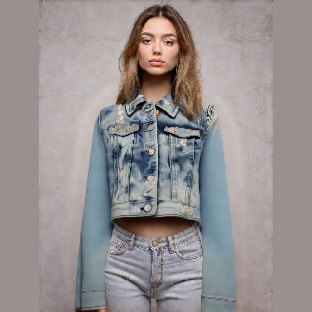 EU Harper Acid Washed Cropped Distressed Jean Jacket